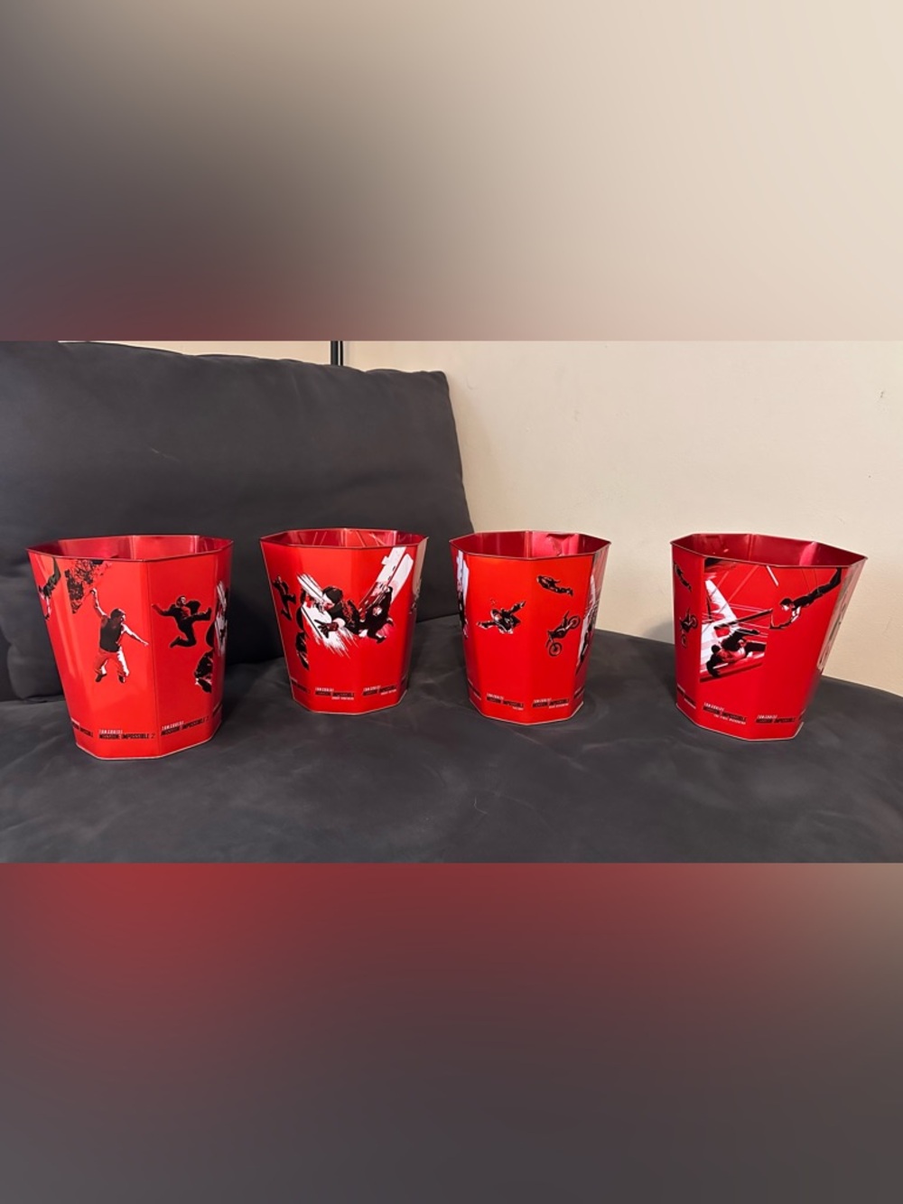 Set of 4 Mission Impossible collectible tin buckets